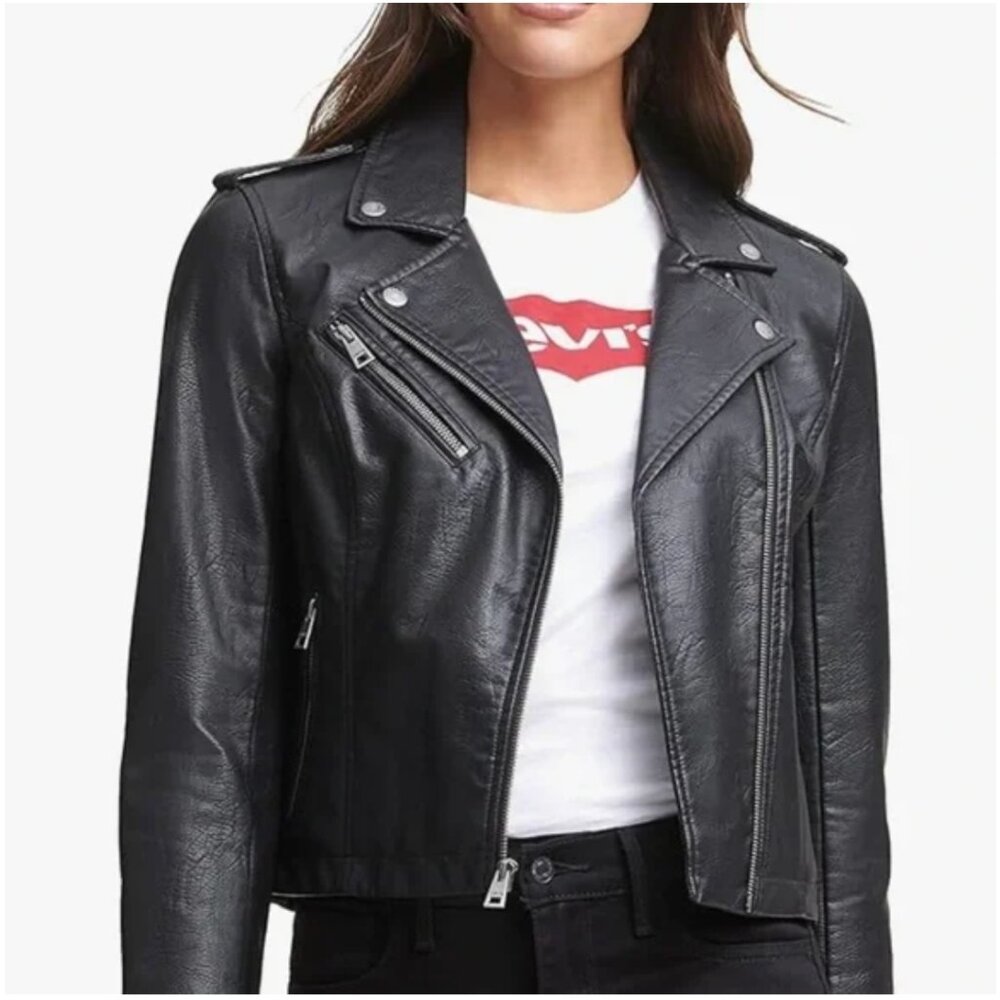 Levi's womens black leather jacket. Size M